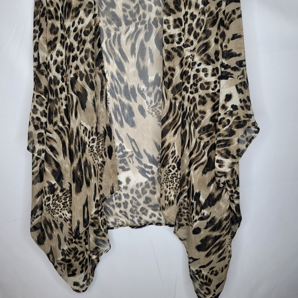 Olive And Black Animal Print Open Front Cardigan - Picture 5 of 8